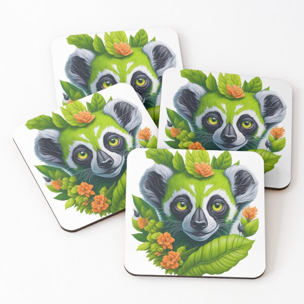 Item preview, Neon green Lemur face ,flowers and leaves 2 designed and sold by Gaurav Garg.
