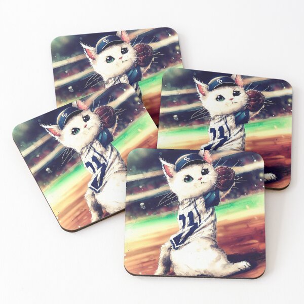 Item preview, White cat as baseball player pitcher anime designed and sold by TomFrontierArt.