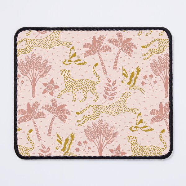 Item preview, cheetahs and parrots in the jungle | melon and gold  | repeat pattern designed and sold by colorofmagic.