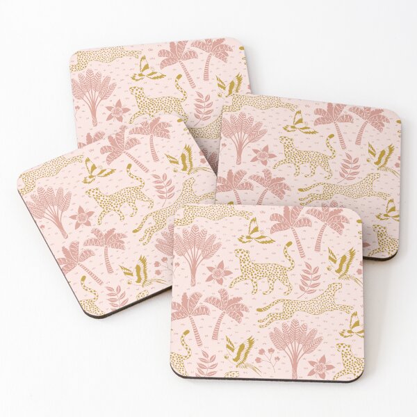 Item preview, cheetahs and parrots in the jungle | melon and gold  | repeat pattern designed and sold by colorofmagic.