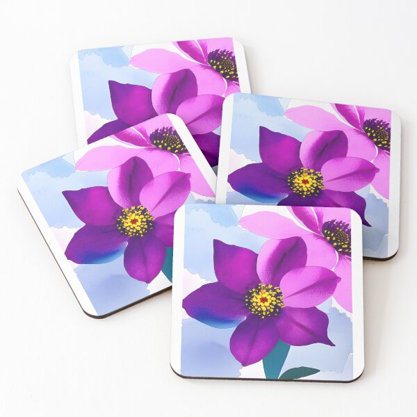 Item preview, Vibrant flowers bloom on blue canvas designed and sold by newfangledts.