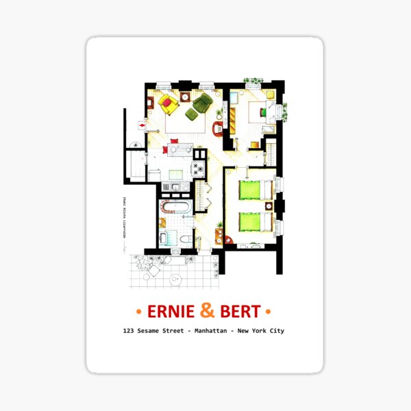 Item preview, Floorplan of Ernie & Bert's apartment from Sesame St designed and sold by TV Floorplans & More.