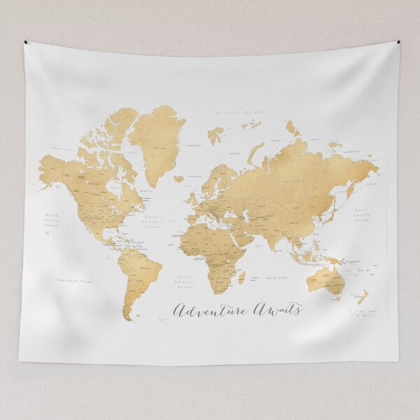 Item preview, Adventure Awaits ochre world map with countries and states designed and sold by blursbyai.