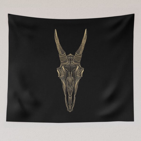 Item preview, Horned Skulls - Gold Mountain Goat Skull X-Ray over Black Canvas No.1 designed and sold by Serge Averbukh Art Studio.