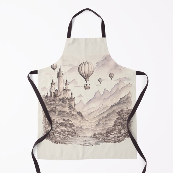 Artikelvorschau, Vintage-Bild von Luftballons, die über ein Fantasy-Schloss fliegen entworfen und verkauft von SimpleWallArt.