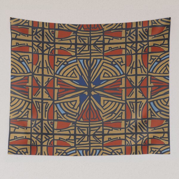 Item preview, Retro Tile Pattern dark beige, black, red with dark and light blue designed and sold by RetroTile.