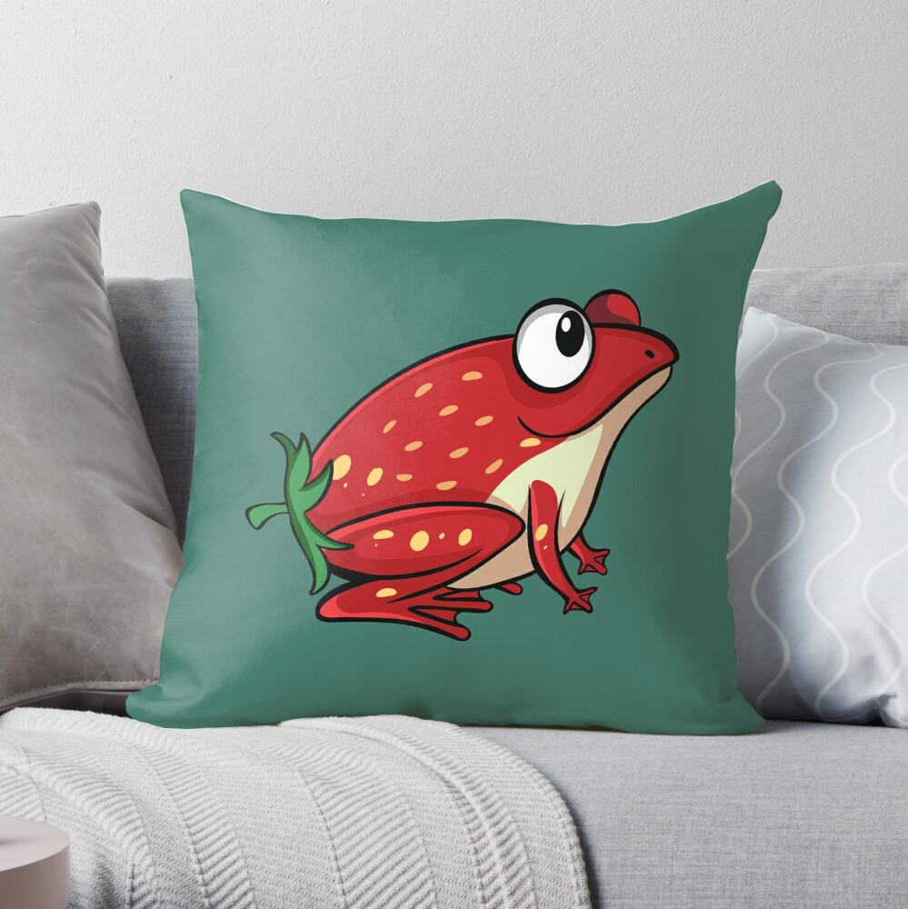 Funny red strawberry frog fruit  Pillow for Sale by Donutlovers