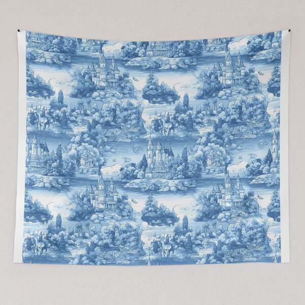 Item preview, Fairy castle blue china designed and sold by Alessandro Remo Mazzoni Remotextiles.