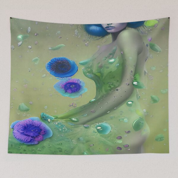 Item preview, Female Abstract Blue Hair Green Background designed and sold by deniselynnimage.