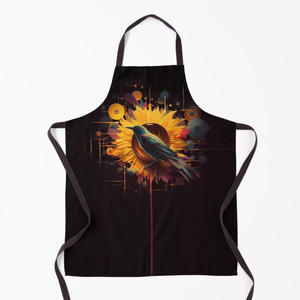 Item preview, Bluebird on sunflower with futuristic abstract circles designed and sold by ZombiOctopi.