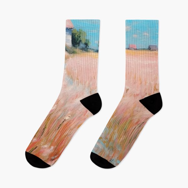 Item preview, pink wheat fields field cottages abstract decorative painting09 designed and sold by UnaWu533.