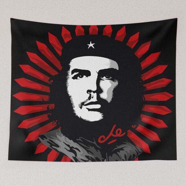Item preview, El Che Iconic Portrait on Abstract red sun Background designed and sold by BluedarkArt.