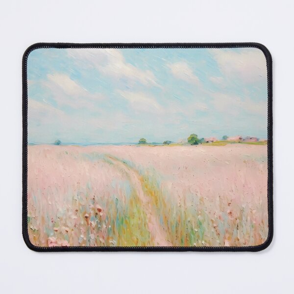 Item preview, pink wheat fields field cottages abstract decorative painting designed and sold by UnaWu533.