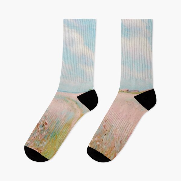 Item preview, pink wheat fields field cottages abstract decorative painting designed and sold by UnaWu533.