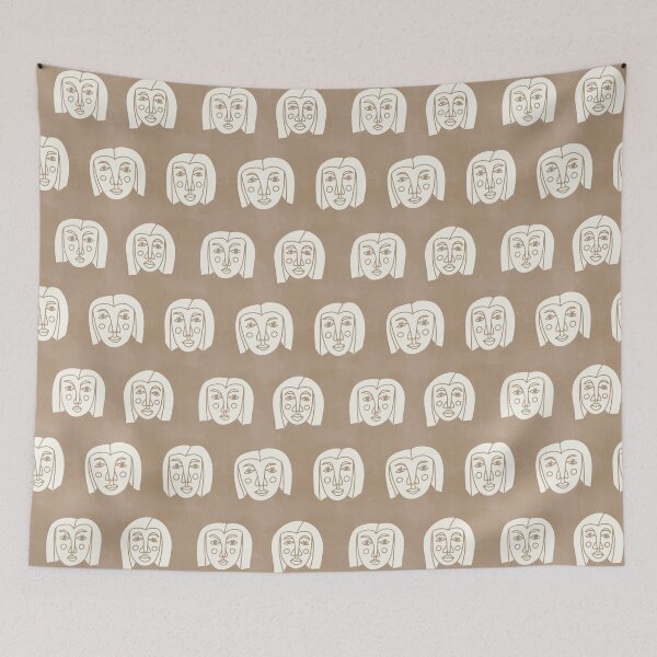 Item preview, Boho Faces, Women's Heads Pattern, Geometric Faces, Neutral Earthy Colors designed and sold by tartagain.