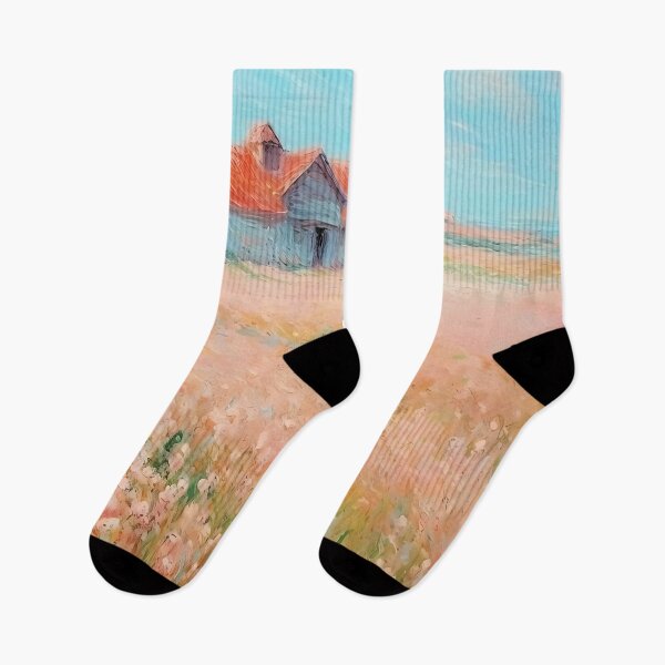 Item preview, pink wheat fields field cottages abstract decorative painting19 designed and sold by UnaWu533.