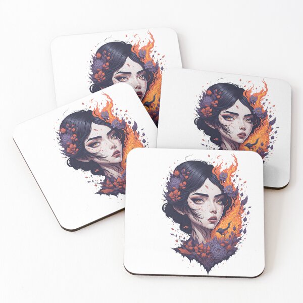 Item preview, Beautiful woman on fire and flowers designed and sold by Amorndetch.