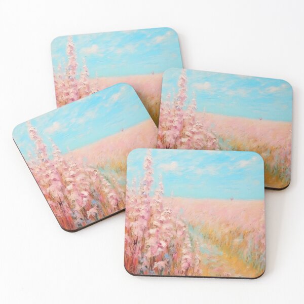 Item preview, pink wheat fields field cottages abstract decorative painting30 designed and sold by UnaWu533.