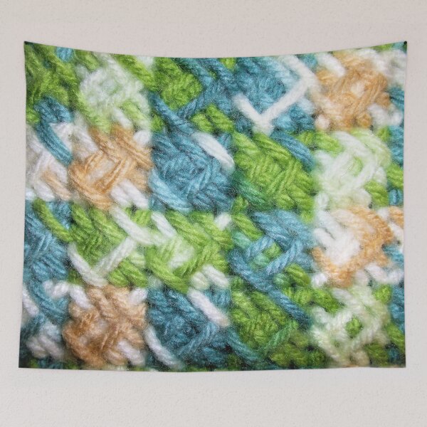 Item preview, Waffle Stitch Yarn Art (turquoise, green, white, and tan) designed and sold by Scott and Mary Schneider art_photography.
