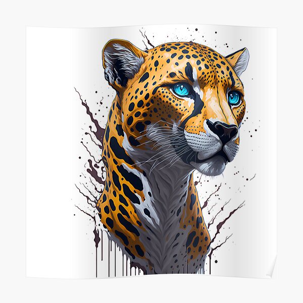 Leopard head on paint splash. Poster
