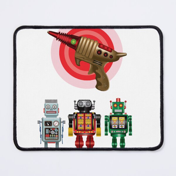 Item preview, High Definition Retro Robot trio with their Laser Gun beautifully created drawings 60s 70s 80s memorabilia designed and sold by Billers Art.