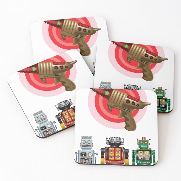 Item preview, High Definition Retro Robot trio with their Laser Gun beautifully created drawings 60s 70s 80s memorabilia designed and sold by Billers Art.