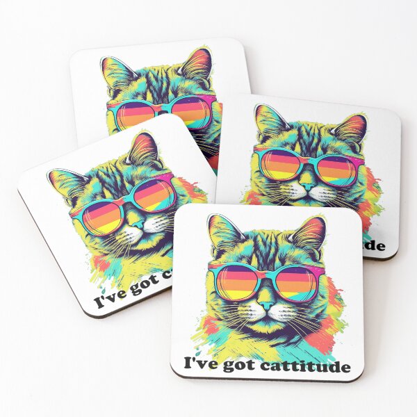 Item preview, Cute Cat with Sunglasses 'I've Got Cattitude' Black Text designed and sold by SADStyleDesigns.