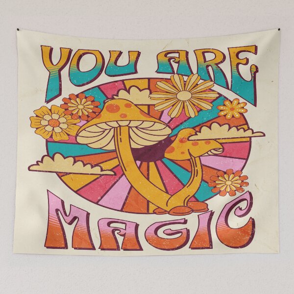 Item preview, You are magic flower power mushrooms retro rainbow psychedelic lettering designed and sold by Novel-ty.