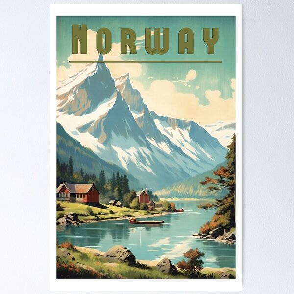 Item preview, Affiche de voyage vintage en Norvège - Design fascinant du pays scandinave designed and sold by StrasserArt.