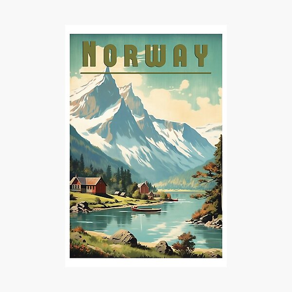 Item preview, Vintage Norway travel poster - Fascinating design of the Scandinavian country designed and sold by StrasserArt.