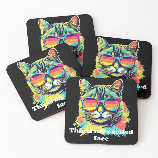 Item preview, Cute Cat with Sunglasses 'This is My Excited Face' White text designed and sold by SADStyleDesigns.