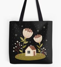 Tiny house among flowers Tote Bag