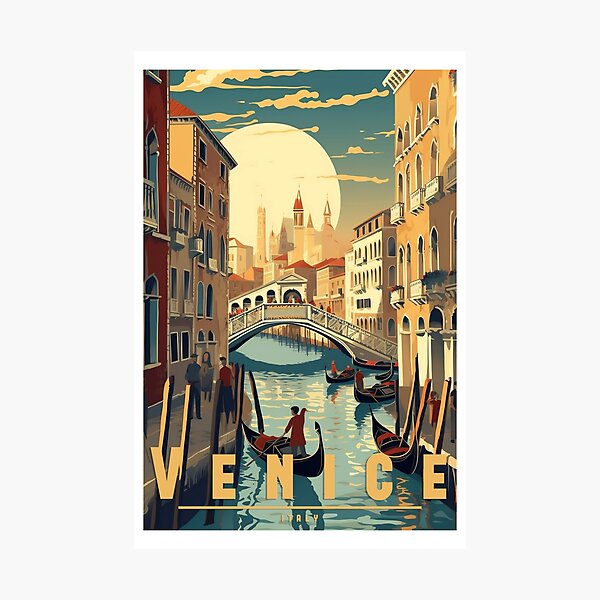 Aperçu de l'œuvre Affiche de voyage vintage - Venise : Conception de ville d'eau romantique créée et vendue par StrasserArt.
