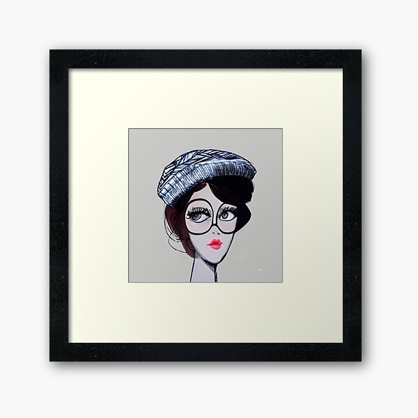 Simplistic minimalist painting of a stylish woman with beauty mark on black  background | Canvas Print