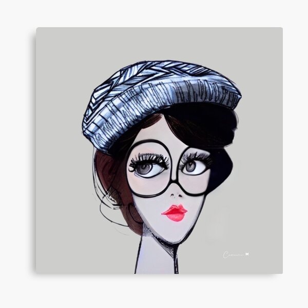 Simplistic minimalist painting of a stylish woman with beauty mark on black  background | Canvas Print