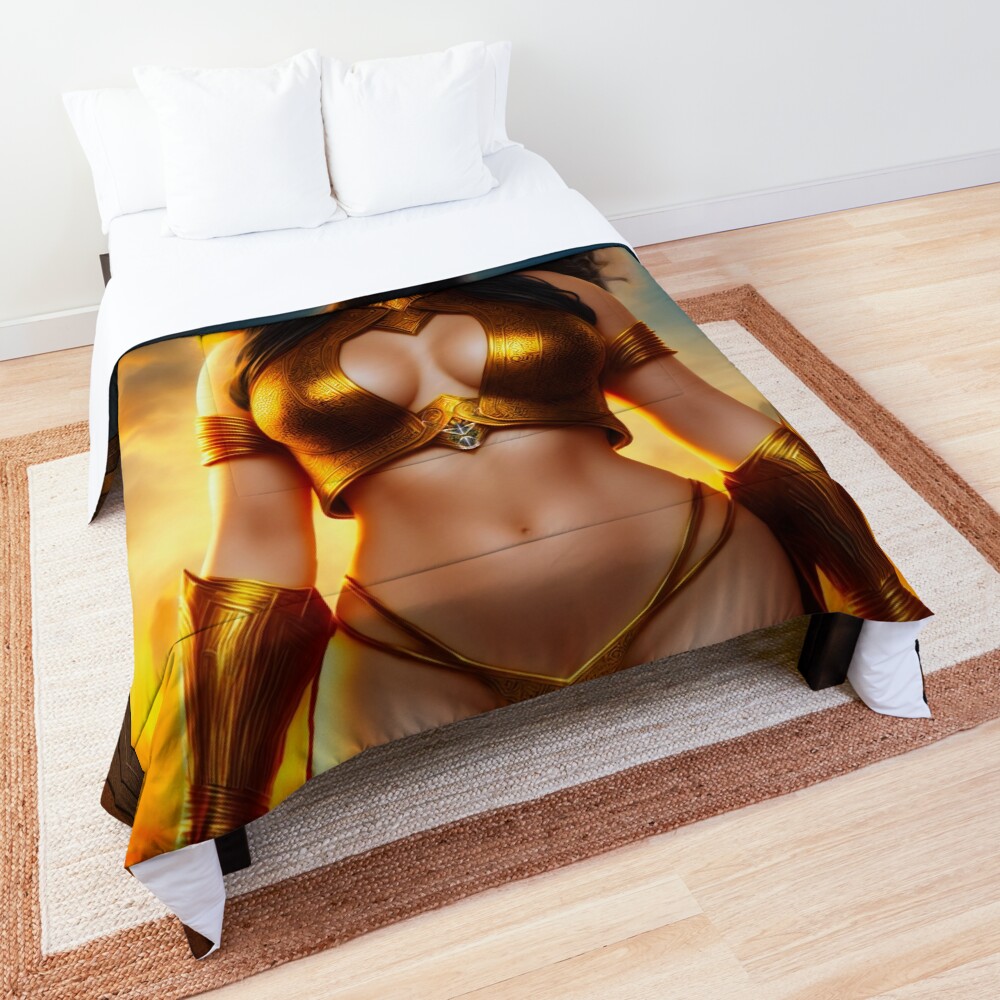 Mistress Of Fire Golden Age Sci-fi Portrait Beautiful AI Concept Art by Xzendor7 Comforter