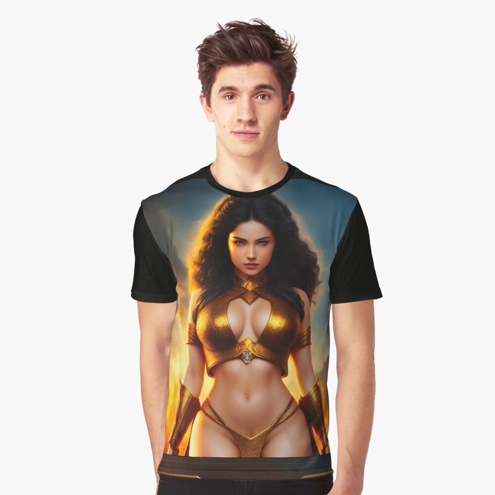 Mistress Of Fire Golden Age Sci-fi Portrait Beautiful AI Concept Art by Xzendor7 Graphic T-Shirt