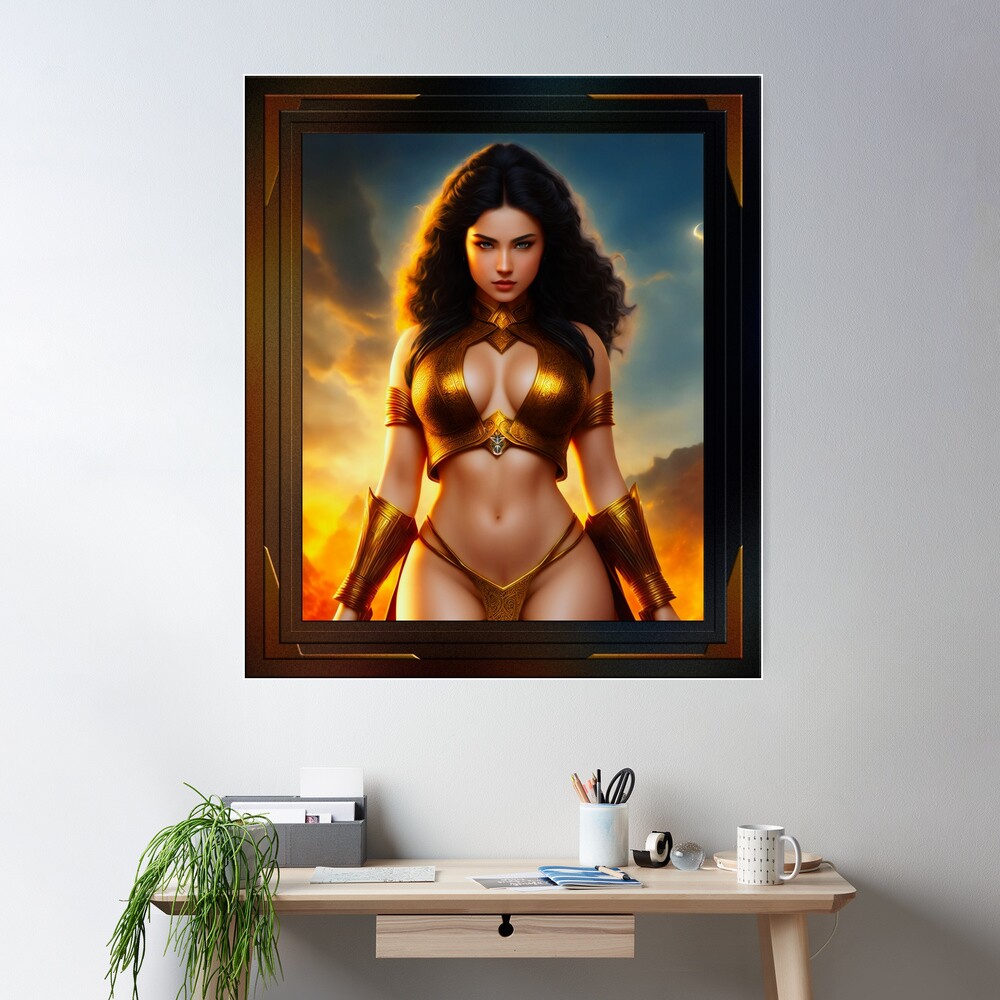 Mistress Of Fire Golden Age Sci-fi Portrait Beautiful AI Concept Art by Xzendor7 Wall Decor Poster