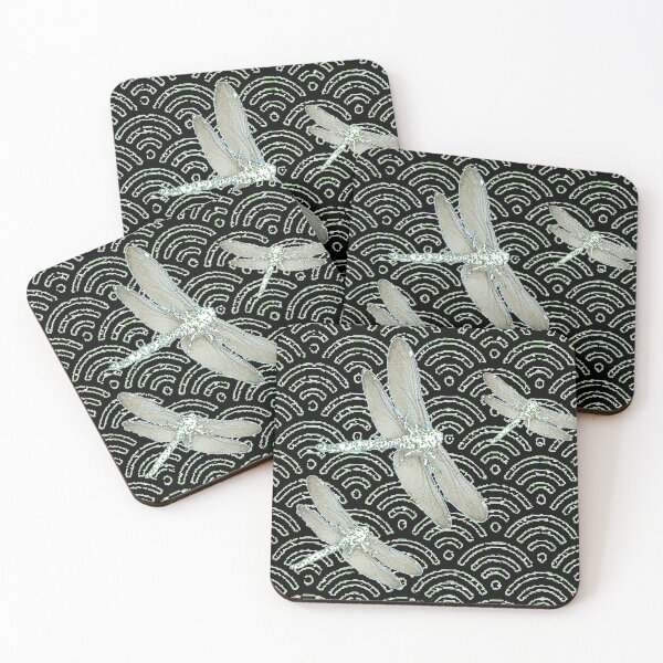 Item preview, ABSTRACTED WHITE DRAGONFLIES BLACK CLOUD PATTERN ART designed and sold by sharlesart.