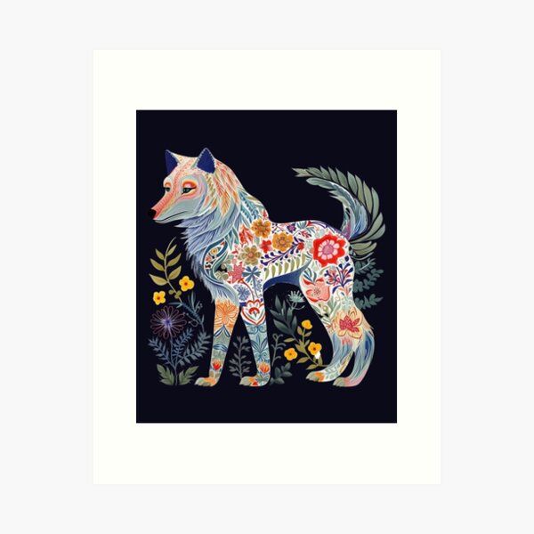 Item preview, Wolf - Scandinavian Folk Art Style designed and sold by StudioRedKoala.