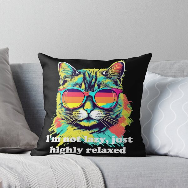 Item preview, Cute Cat with Sunglasses 'I'm Not Lazy, Just Highly Relaxed' White text designed and sold by SADStyleDesigns.