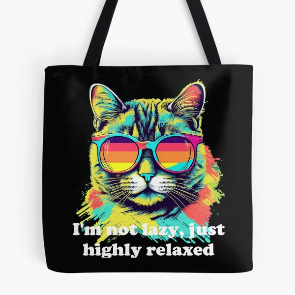 Item preview, Cute Cat with Sunglasses 'I'm Not Lazy, Just Highly Relaxed' White text designed and sold by SADStyleDesigns.