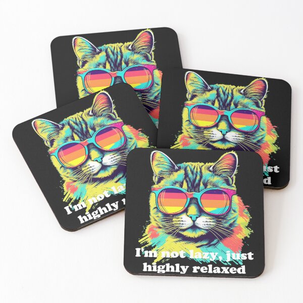 Item preview, Cute Cat with Sunglasses 'I'm Not Lazy, Just Highly Relaxed' White text designed and sold by SADStyleDesigns.