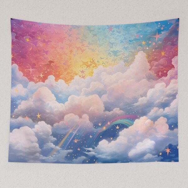 Item preview, Rainbow starry sky with fluffy comfy clouds designed and sold by SweetWhiskers.