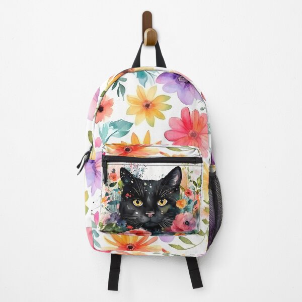 Item preview, Cute love black cat in colorful watercolor flowers designed and sold by ArtHideaway.