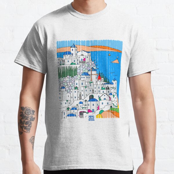Fantasy village on an island in the blue sea Classic T-Shirt