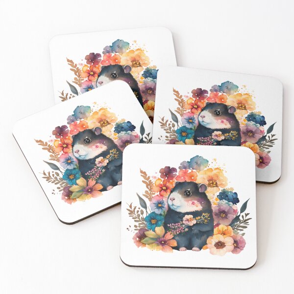 Item preview, Cute black hamster with colorful flowers watercolor designed and sold by ArtHideaway.