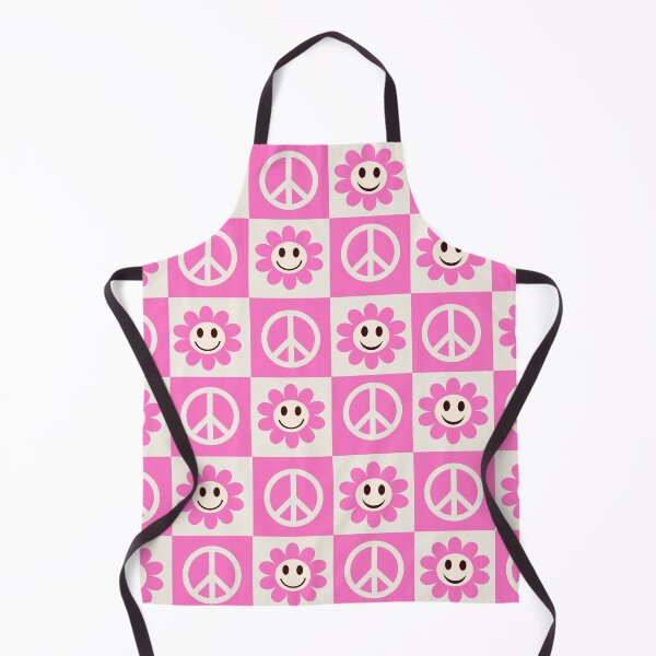 Item preview, Checkered Pink smiling Flowers Pattern with Peace signs designed and sold by Yasminepatterns .