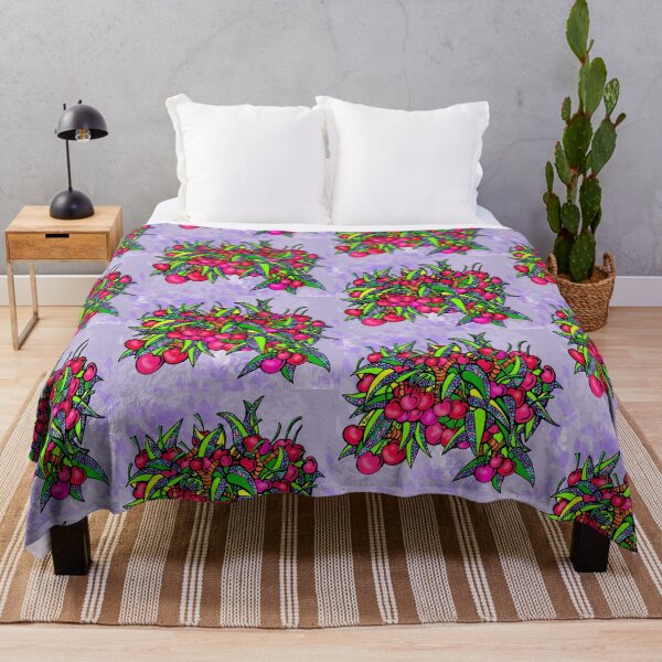 Item preview, Cherry Fantasy - Plump Ripe Cherries with Flower Leaves in a Purple Sky designed and sold by RhondaChase.
