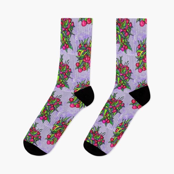 Item preview, Cherry Fantasy - Plump Ripe Cherries with Flower Leaves in a Purple Sky designed and sold by RhondaChase.